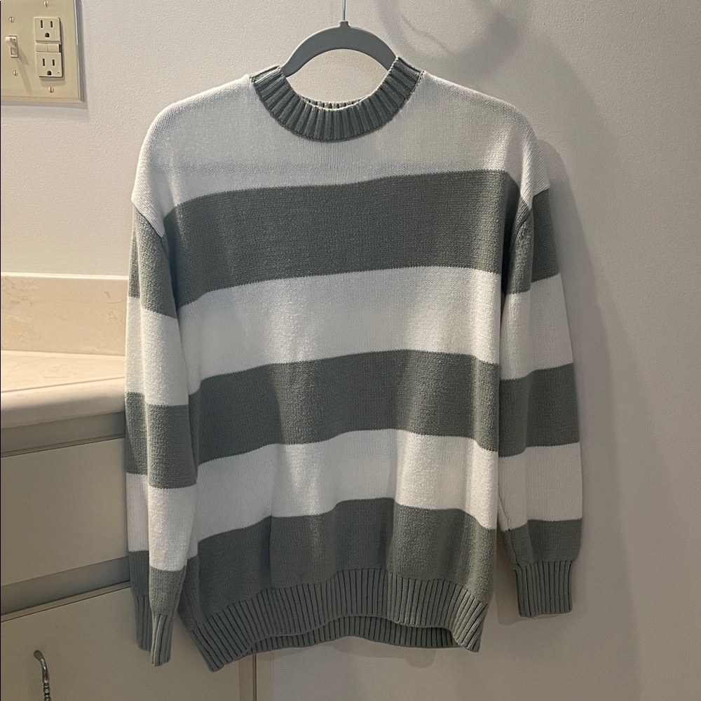 Jessica Simpson Striped Olive and White Oversized Sweater